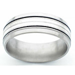 8MM BEVELED TITANIUM BAND WITH (2)1MM STERLING SILVER INLAYS FLANKED BY 2 ...