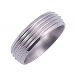 8MM WIDE TITANIUM BAND WITH 3 SMALL DOMES IN THE CENTER AND BEVELED EDGES....