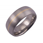 8MM DOMED TITANIUM RING WITH A 1MM INLAY OF 14K YELLOW GOLD IN A SATIN FINISH