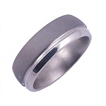 8MM WIDE DOMED TITANIUM BAND WITH A 1MM OFF-CENTER EMPTY GROOVE. SANDBLAST...