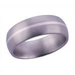 8MM DOMED TITANIUM BAND WITH (1)1MM STERLING SILVER INLAY IN A SATIN FINI...