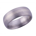 8MM DOMED TITANIUM BAND WITH(1)2MM 14K WHITE GOLDINLAY IN A STONE FINISH