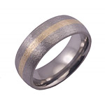 8MM DOMED TITANIUM BAND WITH (1)2MM 14K YELLOW GOLD INLAY IN A STONE FINISH