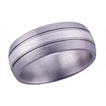 8MM DOMED TITANIUM BAND WITH(1)2MM STERLING SILVER INLAY AND (2).5MM GRO...