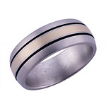 8MM DOMED TITANIUM BAND WITH (1)2MM 14K YELLOW GOLD INLAY STRADDLED BY 2 ANT...