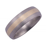 8MM DOMED TITANIUM BAND WITH (1)3MM 14K YELLOW GOLD INLAY IN A STONE FINISH