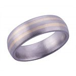 8MM DOMED TITANIUM BAND WITH(2)1MM 14K YELLOW GOLD INLAYSIN A SATIN FINISH
