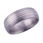 8MM DOMED TITANIUM BAND WITH(3).5MM STERLING SILVER INLAYS IN A SATIN FI...