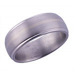 8MM DOMED TITANIUM BAND WITH GROOVED EDGES AND (1)1MM 14K WHITE GOLD INLAY ...