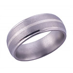 8MM DOMED TITANIUM BAND WITH GROOVED EDGES AND (1)1MM STERLING SILVER INLA...