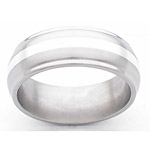 8MM DOMED TITANIUM BAND WITH GROOVED EDGES AND (1)2MM STERLING SILVER INL...