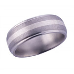 8MM DOMED TITANIUM BAND WITH GROOVED EDGES AND 1)2MM STERLING SILVER INLAY ...