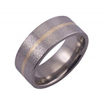 8MM FLAT TITANIUM BAND WITH(1)1MM 14K YELLOW GOLD INLAY IN A STONE FINISH
