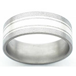 8MM FLAT TITANIUM BAND WITH(1)2MM AND(2).5MM STERLING SILVER INLAYS IN...