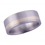 8MM FLAT TITANIUM BAND WITH (1)2MM 14K YELLOW GOLD INLAY IN A STONE FINISH