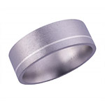 8MM FLAT TITANIUM BAND WITH (1).5MM OFF CENTER STERLING SILVER INLAY IN A...