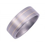 8MM WIDE FLAT TITANIUM BAND WITH 2 .5MM WIDE INLAYS OF 14K YELLOW GOLD. SA...