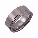 8MM FLAT TITANIUM RING WITH TWO .5MM GROOVES THAT ARE OFF-CENTER IN A SATIN...