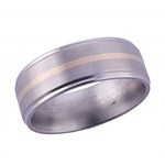 8MM FLAT TITANIUM BAND WITH GROOVED EDGES AND (1)1MM 14K YELLOW GOLD INLAY ...