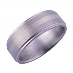 8MM FLAT TITANIUM BAND WITH A GROOVED EDGE AND (1)2MM 14K WHITE GOLD INLAY I...