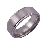 8MM WIDE TITANIUM BAND WITH A FLAT CENTER AND GROOVED EDGES. SATIN FINISH...