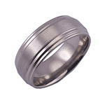 8MM FLAT TITANIUM RING WITH TWO STEP GROOVES ON EACH EDGE IN A SATIN AND PO...
