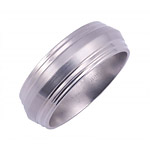 8MM WIDE TITANIUM BAND WITH A PEAKED CENTER AND A DOUBLE GROOVED EDGE. SAT...