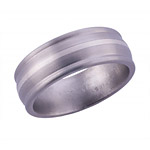 8MM DOMED TITANIUM BAND WITH ROUNDED EDGES AND (1)1MM STERLING SILVER INL...