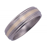 8MM FLAT TITANIUM BAND WITH GROOVED EDGES AND (1)2MM 14K YELLOW GOLD INLAY ...