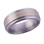 8MM FLAT TITANIUM BAND WITH ROUND EDGES AND (2)1MM 14K YELLOW GOLD INLAYS I...
