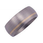 9MM DOMED TITANIUM BAND WITH (1)1MM OFF CENTER 14K YELLOW GOLD INLAY IN A S...