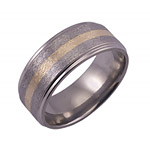 9MM FLAT TITANIUM BAND WITH GROOVED EDGES AND (1)2MM 14K YELLOW GOLD INLAY...