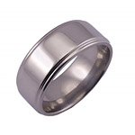 9MM FLAT TITANIUM RING WITH GROOVED EDGES IN A POLISH FINISH