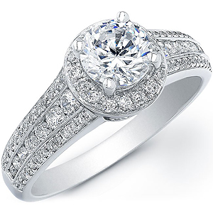 14k White Gold Diamond Semi Mount Halo Engagement Ring