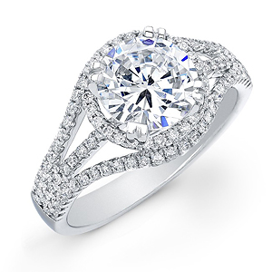 14k White Gold Diamond Halo Semi Mount Engagement Ring