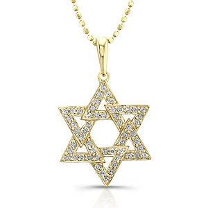 14k Yellow Gold Diamond Star of David Triangle Pendant