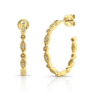 14k Yellow Gold Diamond Pave Hoop Earrings