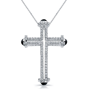 14k White Gold Ladies Diamond Cross Pendant