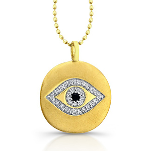 14k Yellow Gold Diamond Evil Eye Disk Pendant