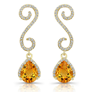 14k Yellow Gold Diamond Citrine Earrings