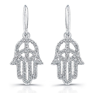 14k White Gold Diamond Peace Hamsa Earrings
