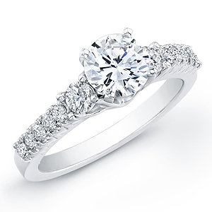 14k White Gold Diamond Beveled Engagement Ring With Side Diamonds