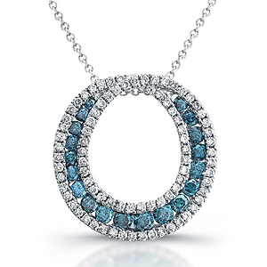 14k White Gold Blue Diamond Circle Fashion Pendant
