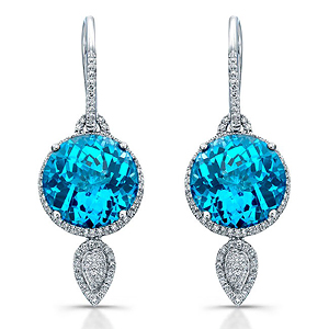 14k White Gold Round Blue Topaz Diamond Earrings