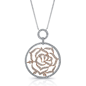 14k White and Rose Gold Diamond Circle Flower Necklace