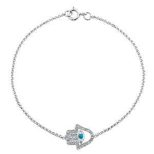 14k White Gold Diamond Turquoise Hamsa Chain Bracelet