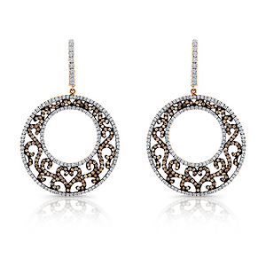 14k White, Rose and Black Gold Brown and White Diamond Earrings