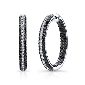14k White and Black Gold Inside Outside Hoops with White and Black Diamonds