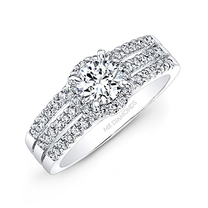 14k White Gold Three Row Diamond Engagement Ring