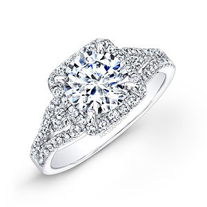 14k White Gold White Diamond Square Halo Engagement ring